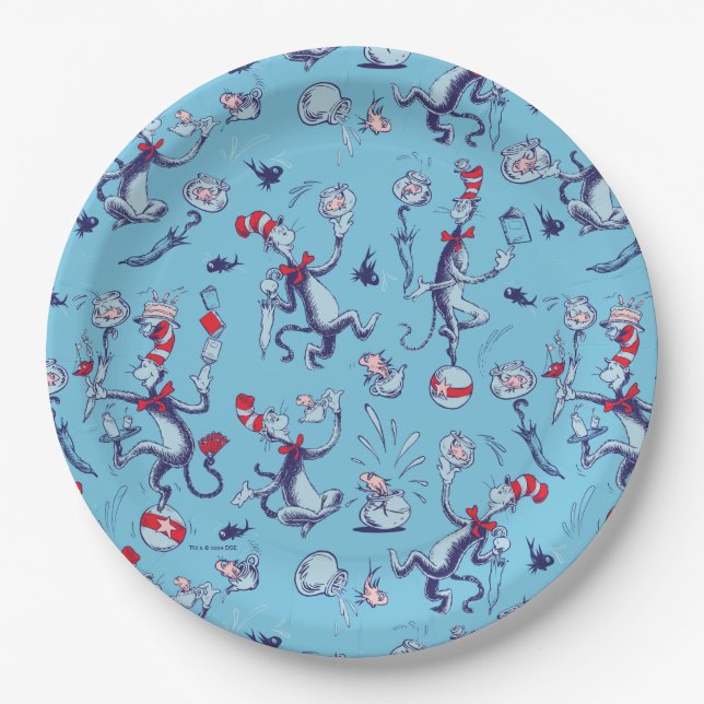 Cat In The Hat | Blue Pattern Paper Plate (Front)