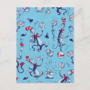 Cat In The Hat   Blue Pattern Postcard
