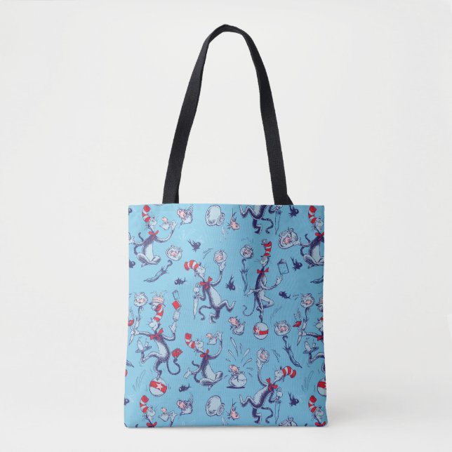 Cat In The Hat | Blue Pattern Tote Bag (Front)