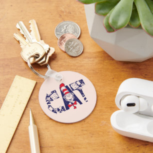 Cat In the Hat   Cat Face Text Keychain