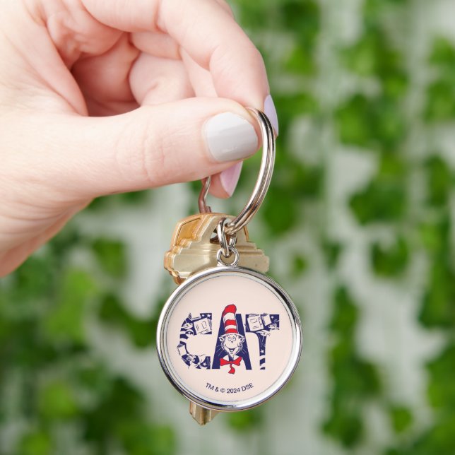 Cat In the Hat | Cat Face Text Keychain (Hand)