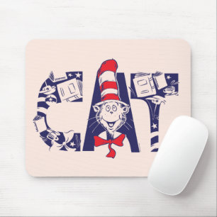 Cat In the Hat Cat Face Text Mouse Pad