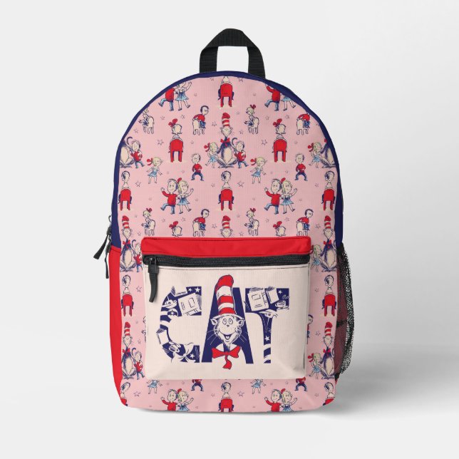 Cat In the Hat | Cat Face Text Printed Backpack (Front)