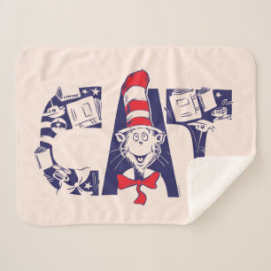 Cat In the Hat   Cat Face Text Sherpa Blanket