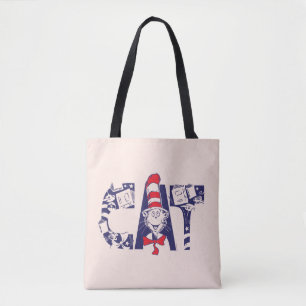 Cat In the Hat   Cat Face Text Tote Bag