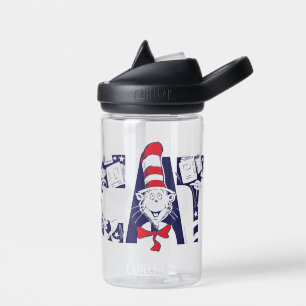 Cat In the Hat Cat Face Text Water Bottle