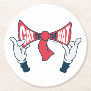 Cat In the Hat   Cat Text Bow Tie Round Paper Coaster