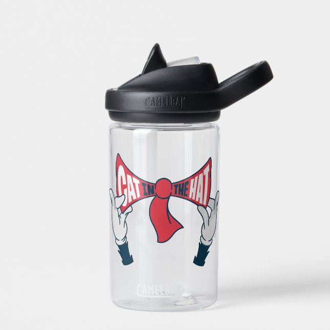 Cat In the Hat | Cat Text Bow Tie Water Bottle (Left)