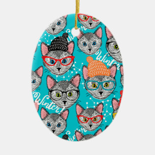 Cat in the hat ceramic ornament