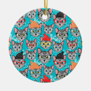 Cat in the hat ceramic ornament
