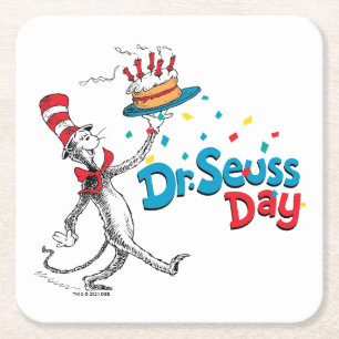 Cat in the Hat   Dr. Seuss Day Square Paper Coaster