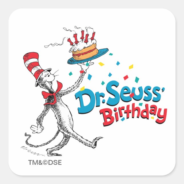 Cat in the Hat | Dr. Seuss's Birthday Square Sticker (Front)