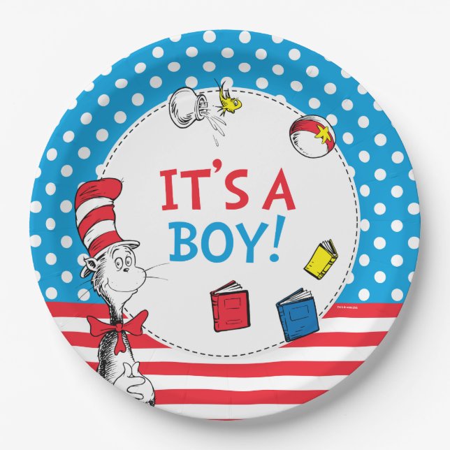 Cat in the Hat | It's a Boy Baby Shower Paper Plate (Front)