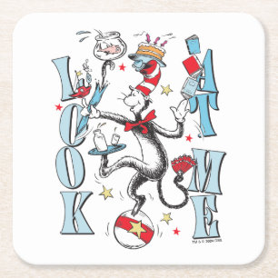 Cat In the Hat   Look At Me Square Paper Coaster