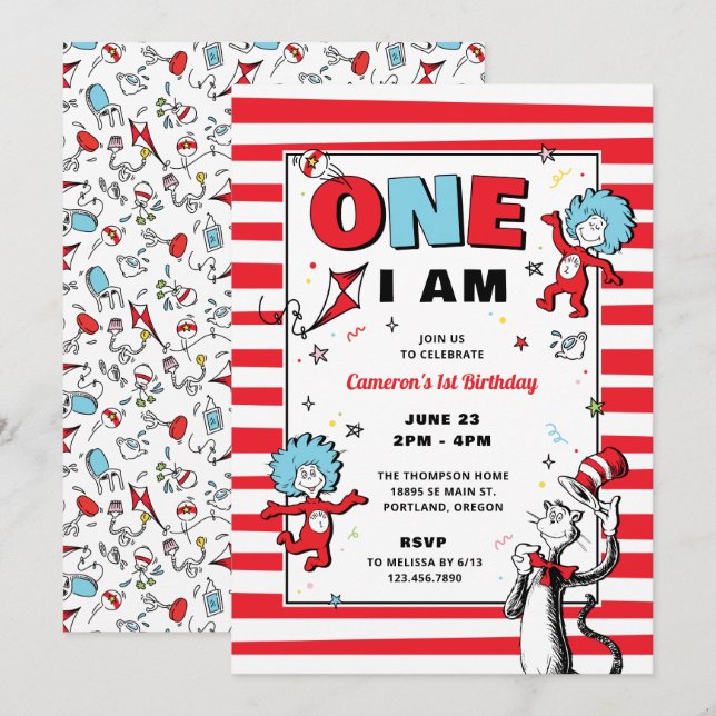 Cat in the Hat | One I Am Birthday Invitation (Front/Back)