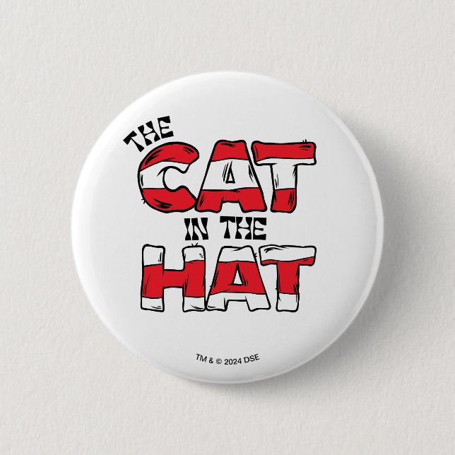 Cat In the Hat | Red & White Striped Text 2 Inch Round Button (Front)