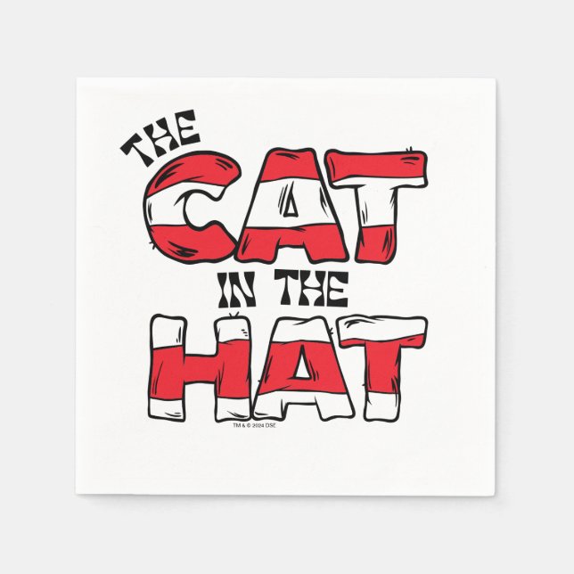 Cat In the Hat | Red & White Striped Text Napkin (Front)