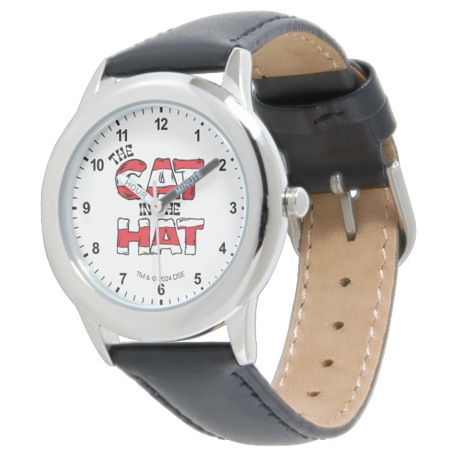 Cat In the Hat | Red & White Striped Text Watch (Angled)