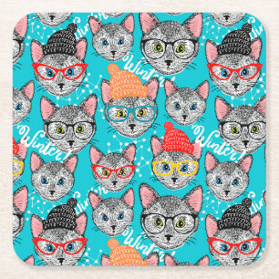 Cat in the hat square paper coaster