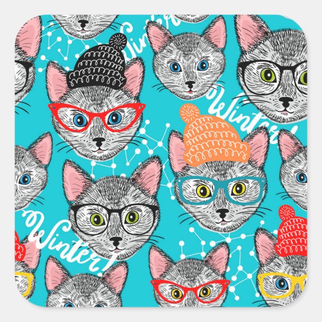 Cat in the hat square sticker (Front)