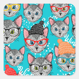 Cat in the hat square sticker
