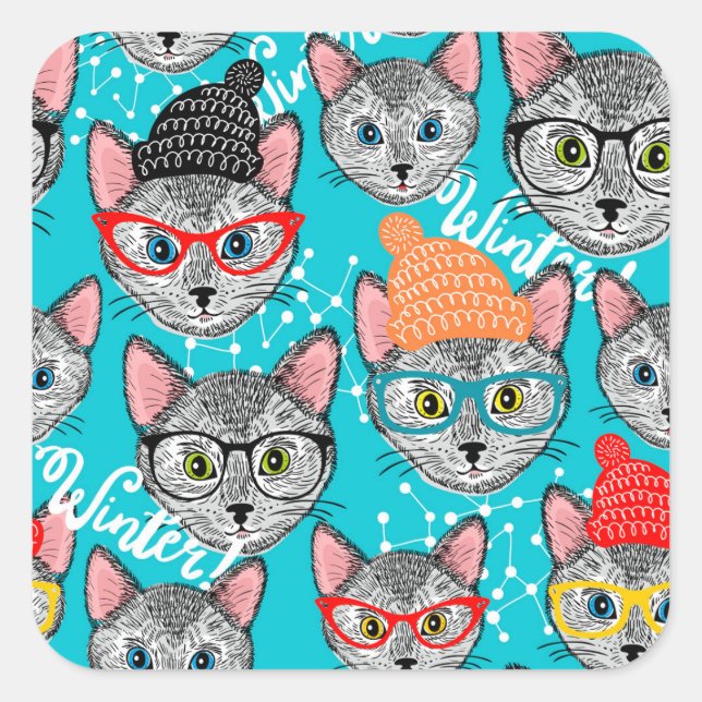 Cat in the hat square sticker (Front)