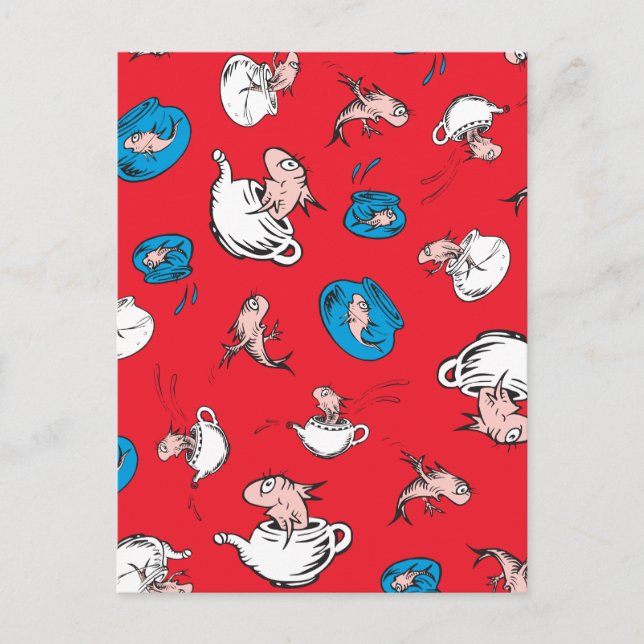 Cat In The Hat | The Fish Red Pattern Postcard (Front)