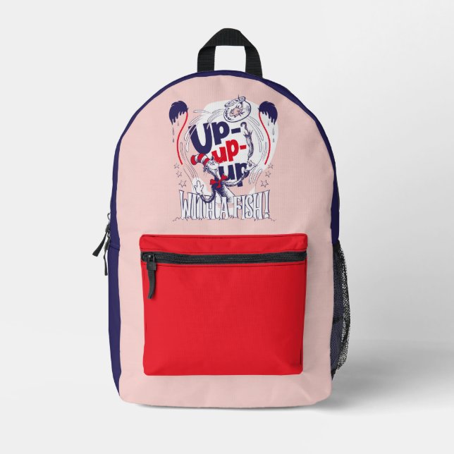 Cat In the Hat | Up-Up-Up With A Fish Printed Backpack (Front)