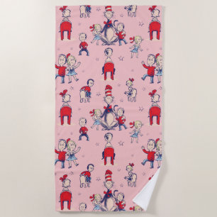 Cat In The Hat   With Kids Pattern Beach Towel