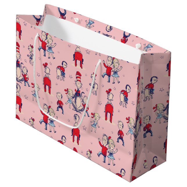 Cat In The Hat | With Kids Pattern Large Gift Bag (Front Angled)