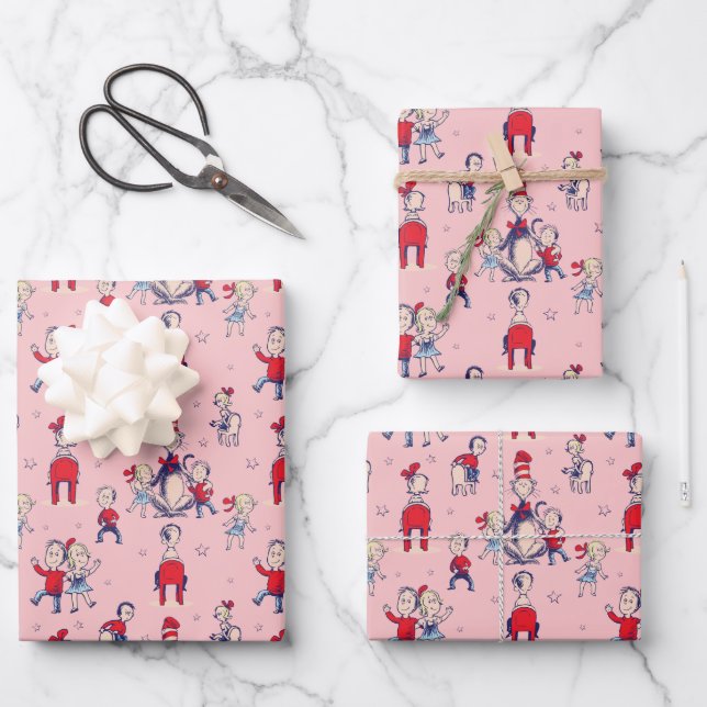 Cat In The Hat | With Kids Pattern Wrapping Paper Sheet (Front)