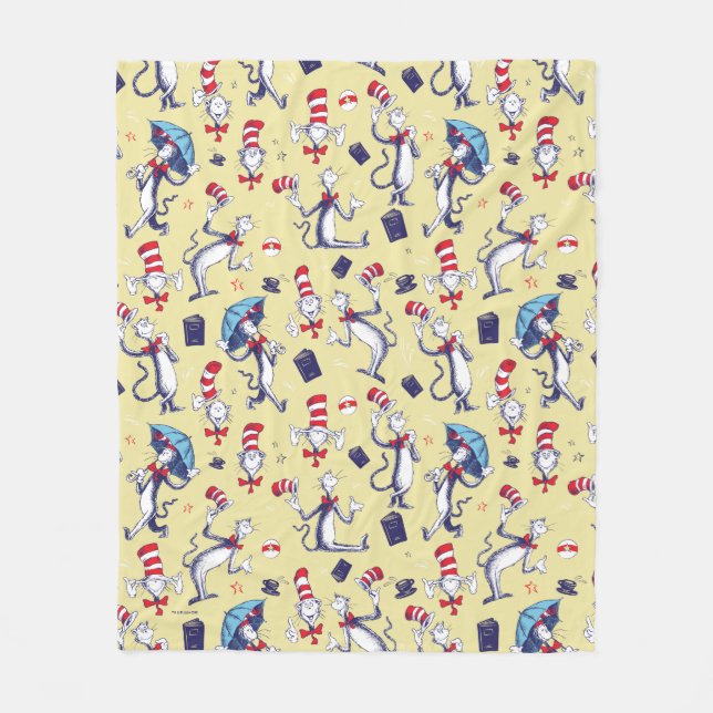 Cat In The Hat | Yellow Pattern Fleece Blanket (Front)