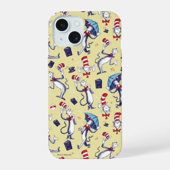 Cat In The Hat | Yellow Pattern iPhone 15 Case (Back)