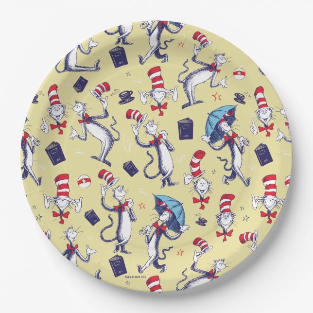 Cat In The Hat | Yellow Pattern Paper Plate (Front)