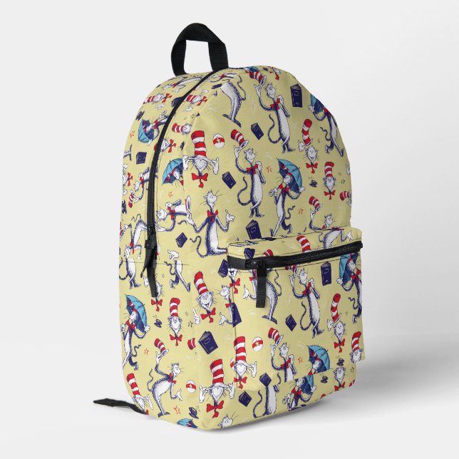Cat In The Hat | Yellow Pattern Printed Backpack (Back Corner Left)