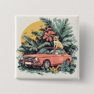 Cat in the jungle 2 inch square button