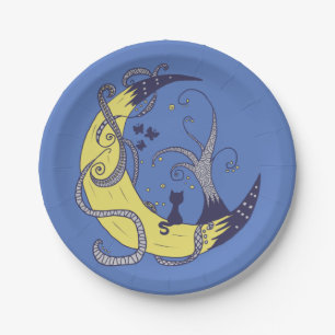 Cat in the moon  paper plate