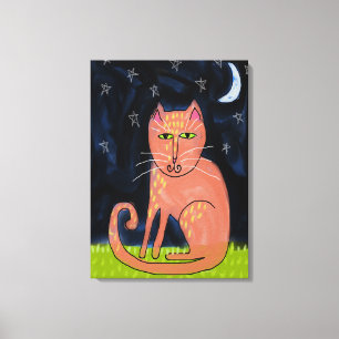 Cat in the Moonlight Abstract Painting Canvas Print