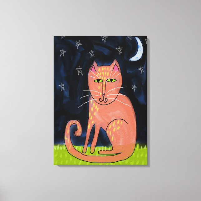 Cat in the Moonlight Abstract Painting Canvas Print (Front)