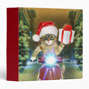 Cat in the Santa Claus hat delivers Christmas gift Binder