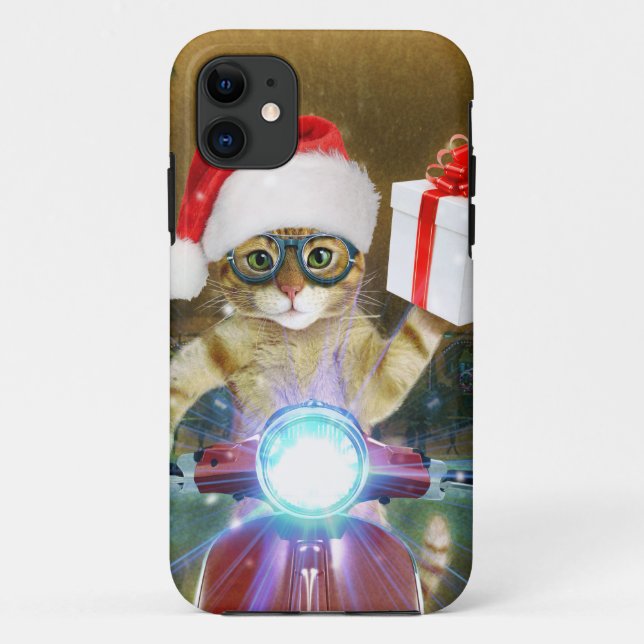 Cat in the Santa Claus hat delivers Christmas gift Case-Mate iPhone Case (Back)