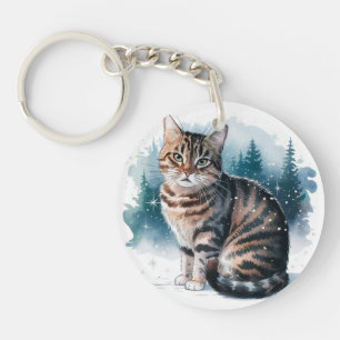 Cat in the Snow 3 Round Acrylic Keychain