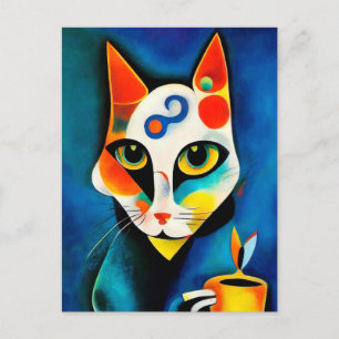 Cat in the style of classical modern art. postcard