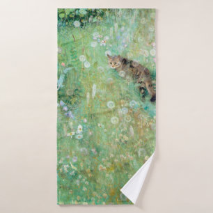 Cat in the Summer Meadow, Bruno Liljefors Bath Towel Set