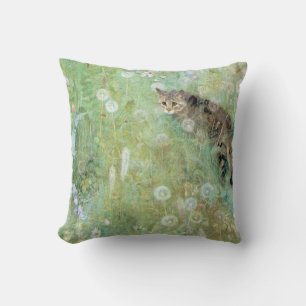 Cat in the Summer Meadow, Bruno Liljefors Throw Pillow