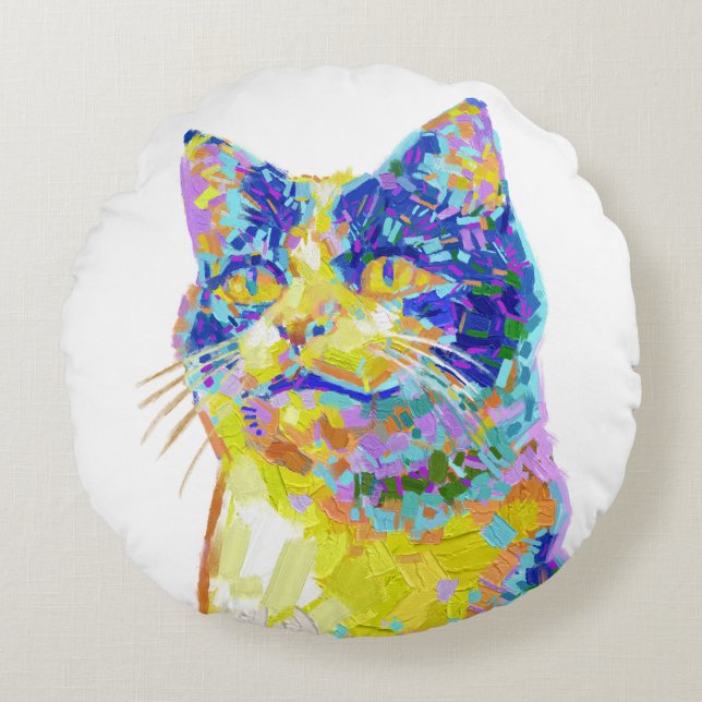 Cat in the Sunlight Round Pillow (Front)
