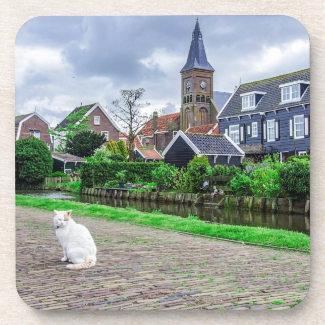 Cat in traditional fishing village coaster (Front)