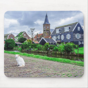 Cat in traditional fishing village mouse pad