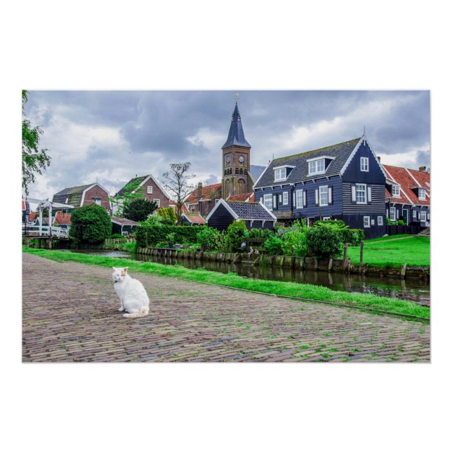 Cat in traditional fishing village poster (Front)