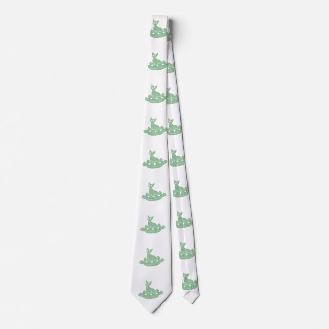 Cat in Ufo - Choose background colour Tie (Front)
